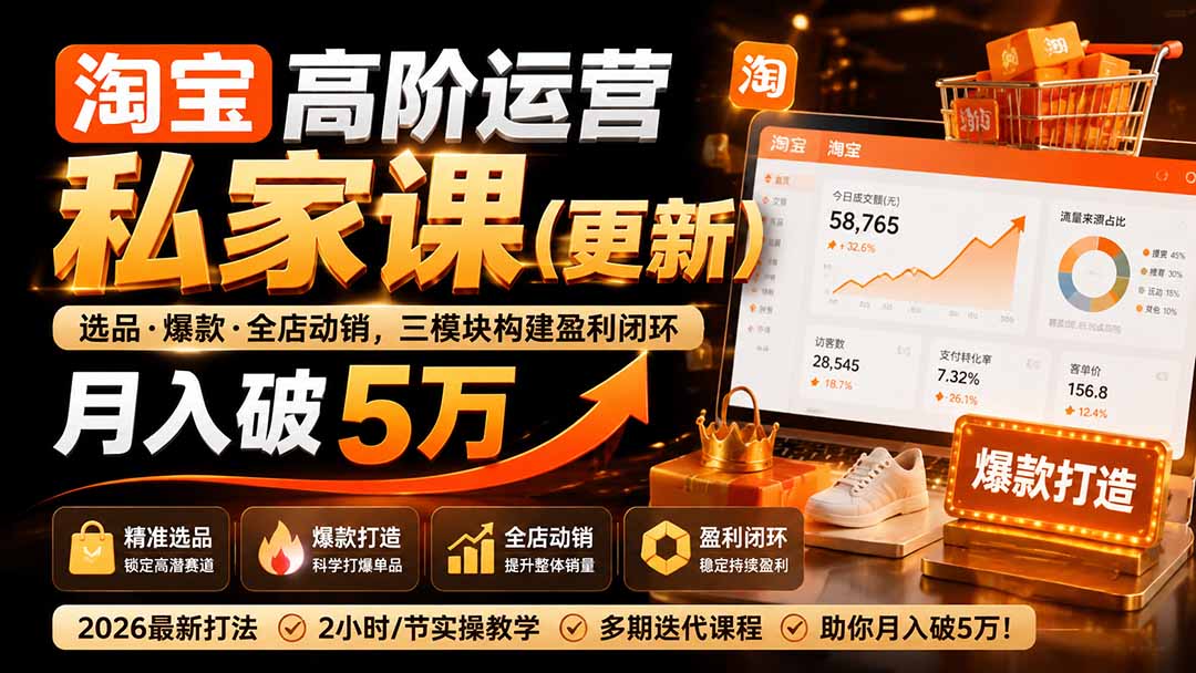 （19726期）淘宝高阶运营私家课（更新26年4月18）：选品、爆款、全店动销，三模块构建盈利闭环，月入破5万瀚萌资源网-网赚网-网赚项目网-虚拟资源网-国学资源网-易学资源网-本站有全网最新网赚项目-易学课程资源-中医课程资源的在线下载网站！瀚萌资源网