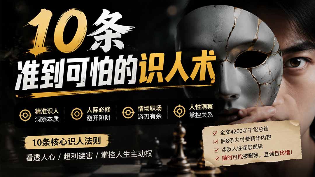 （19751期）付费文章：分享10条准到可怕的识人术术，希望能帮到大家。瀚萌资源网-网赚网-网赚项目网-虚拟资源网-国学资源网-易学资源网-本站有全网最新网赚项目-易学课程资源-中医课程资源的在线下载网站！瀚萌资源网