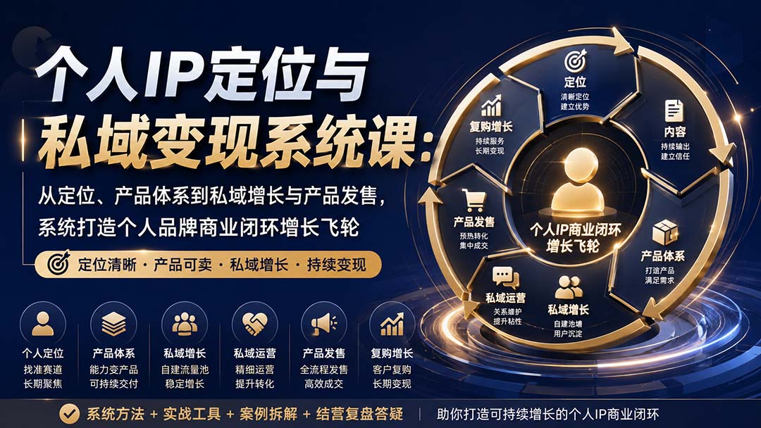 （20143期）个人IP定位与私域变现系统课：从定位、产品体系到私域增长与产品发售，系统打造个人品牌商业闭环增长飞轮瀚萌资源网-网赚网-网赚项目网-虚拟资源网-国学资源网-易学资源网-本站有全网最新网赚项目-易学课程资源-中医课程资源的在线下载网站！瀚萌资源网