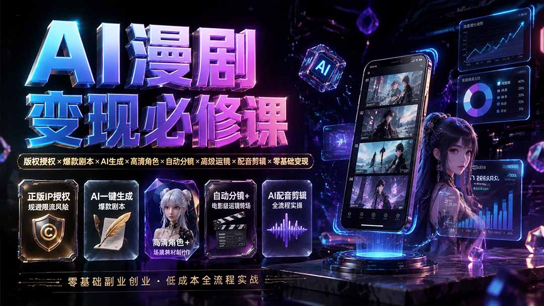 （19664期）AI漫剧变现必修课：版权授权×爆款剧本×AI生成×高清角色×自动分镜×高级运镜×配音剪辑×零基础变现瀚萌资源网-网赚网-网赚项目网-虚拟资源网-国学资源网-易学资源网-本站有全网最新网赚项目-易学课程资源-中医课程资源的在线下载网站！瀚萌资源网