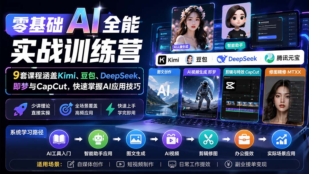 （20134期）零基础AI全能实战训练营：9套课程涵盖Kimi、豆包、DeepSeek、即梦与CapCut，快速掌握AI应用技巧瀚萌资源网-网赚网-网赚项目网-虚拟资源网-国学资源网-易学资源网-本站有全网最新网赚项目-易学课程资源-中医课程资源的在线下载网站！瀚萌资源网
