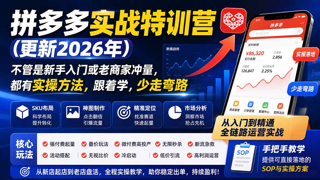 （20092期）拼多多实战特训营(更新26年0827)：不管是新手入门或老商家冲量，都有实操方法，跟着学，少走弯路瀚萌资源网-网赚网-网赚项目网-虚拟资源网-国学资源网-易学资源网-本站有全网最新网赚项目-易学课程资源-中医课程资源的在线下载网站！瀚萌资源网
