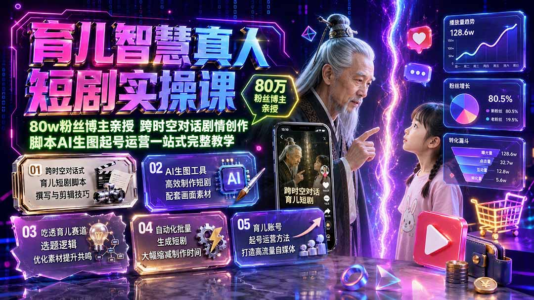 （19663期）育儿智慧真人短剧实操课｜80w粉丝博主亲授，跨时空对话剧情创作，脚本AI生图起号运营一站式完整教学瀚萌资源网-网赚网-网赚项目网-虚拟资源网-国学资源网-易学资源网-本站有全网最新网赚项目-易学课程资源-中医课程资源的在线下载网站！瀚萌资源网
