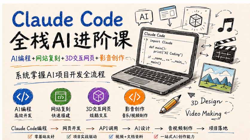 （19735期）Claude Code全栈AI进阶课；AI编程+网站复刻+3D交互网页+影音创作，系统掌握AI项目开发全流程瀚萌资源网-网赚网-网赚项目网-虚拟资源网-国学资源网-易学资源网-本站有全网最新网赚项目-易学课程资源-中医课程资源的在线下载网站！瀚萌资源网