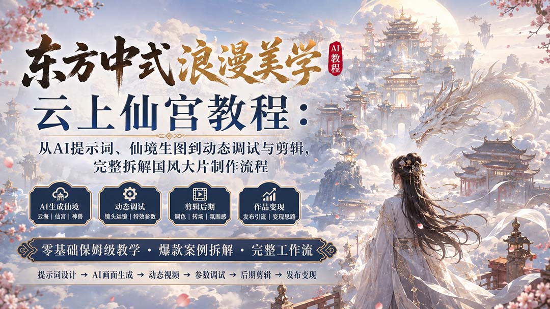 （20147期）东方中式浪漫美学云上仙宫教程：从AI提示词、仙境生图到动态调试与剪辑，完整拆解国风大片制作流程瀚萌资源网-网赚网-网赚项目网-虚拟资源网-国学资源网-易学资源网-本站有全网最新网赚项目-易学课程资源-中医课程资源的在线下载网站！瀚萌资源网