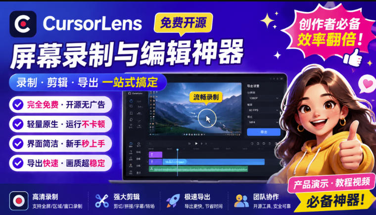 (19971期)CursorLens免费开源录屏工具,支持自动缩放,教程视频录制必备神器瀚萌资源网-网赚网-网赚项目网-虚拟资源网-国学资源网-易学资源网-本站有全网最新网赚项目-易学课程资源-中医课程资源的在线下载网站!瀚萌资源网