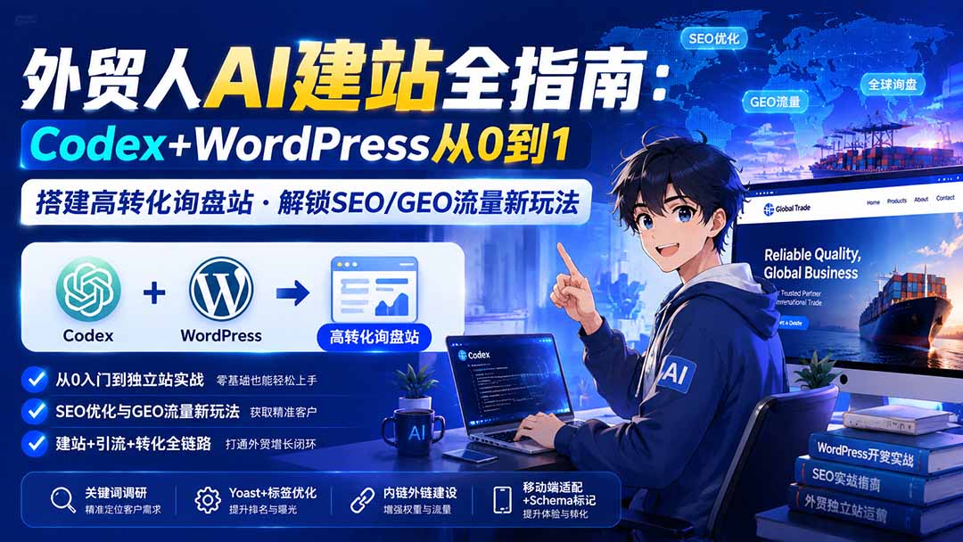 （19818期）外贸人AI建站全指南：Codex+WordPress从0到1·搭建高转化询盘站·解锁SEO/GEO流量新玩法-更新瀚萌资源网-网赚网-网赚项目网-虚拟资源网-国学资源网-易学资源网-本站有全网最新网赚项目-易学课程资源-中医课程资源的在线下载网站！瀚萌资源网