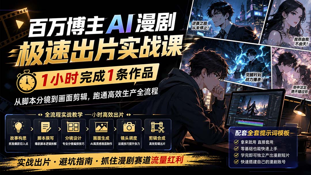 （20173期）百万博主AI漫剧极速出片实战课：1小时产出条作品，从脚本分镜到画面剪辑，跑通高效生产全流程瀚萌资源网-网赚网-网赚项目网-虚拟资源网-国学资源网-易学资源网-本站有全网最新网赚项目-易学课程资源-中医课程资源的在线下载网站！瀚萌资源网