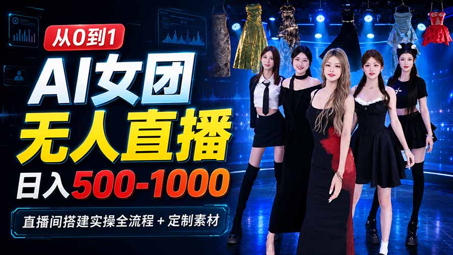 （20051期）AI 女团无人直播，躺入500‑1000每天，直播间搭建实操全流程+定制素材瀚萌资源网-网赚网-网赚项目网-虚拟资源网-国学资源网-易学资源网-本站有全网最新网赚项目-易学课程资源-中医课程资源的在线下载网站！瀚萌资源网