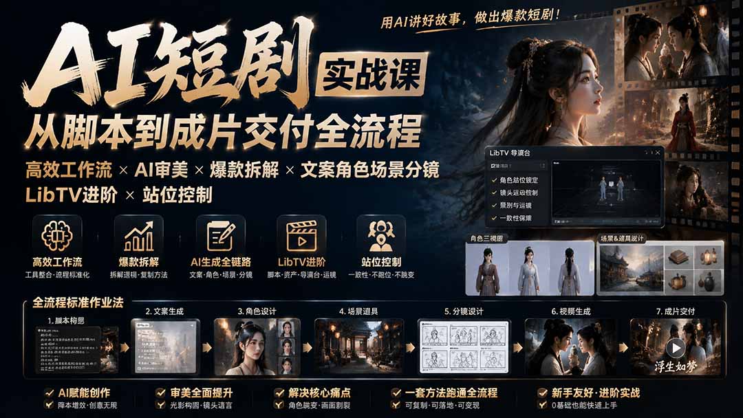 （19717期）AI短剧实战课：高效工作流×AI审美×爆款拆解×文案角色场景分镜×LibTV进阶×站位控制×从脚本到成片交付全流程瀚萌资源网-网赚网-网赚项目网-虚拟资源网-国学资源网-易学资源网-本站有全网最新网赚项目-易学课程资源-中医课程资源的在线下载网站！瀚萌资源网