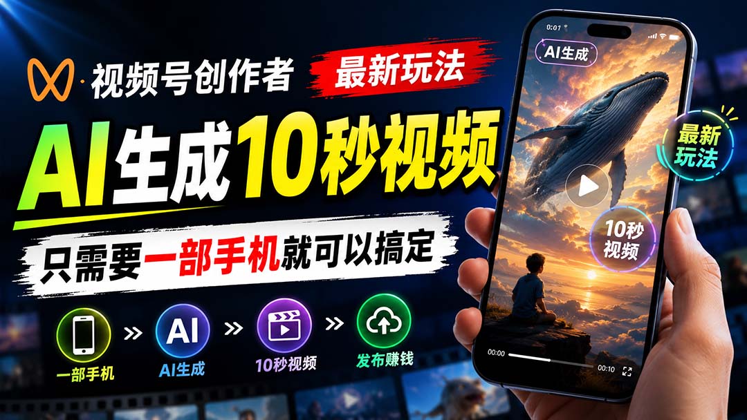 （20136期）视频号创作者最新玩法，AI生成10秒视频，只需要一部手机就可以搞定瀚萌资源网-网赚网-网赚项目网-虚拟资源网-国学资源网-易学资源网-本站有全网最新网赚项目-易学课程资源-中医课程资源的在线下载网站！瀚萌资源网