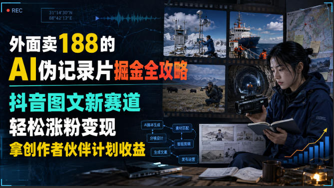 外面卖188的AI伪记录片掘金全攻略，抖音图文新赛道，轻松涨粉变现，拿创作者伙伴计划收益【文档】瀚萌资源网-网赚网-网赚项目网-虚拟资源网-国学资源网-易学资源网-本站有全网最新网赚项目-易学课程资源-中医课程资源的在线下载网站！瀚萌资源网