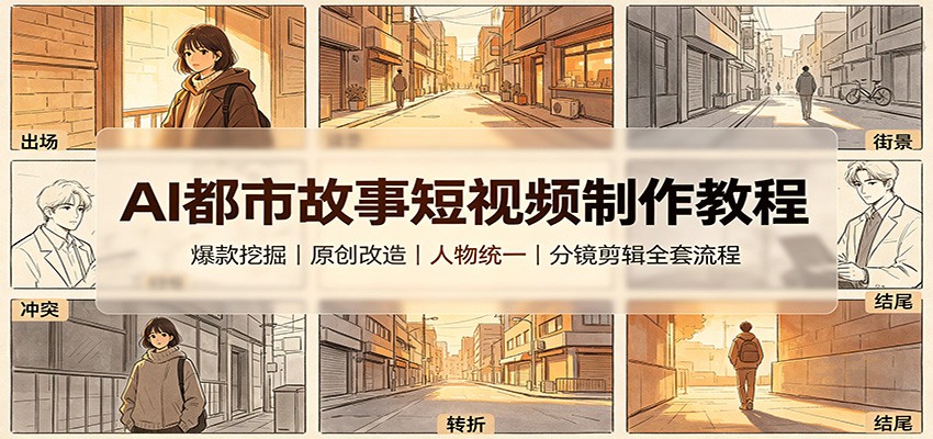 AI都市故事短视频制作教程：爆款挖掘原创改造，人物统一分镜剪辑全套流程瀚萌资源网-网赚网-网赚项目网-虚拟资源网-国学资源网-易学资源网-本站有全网最新网赚项目-易学课程资源-中医课程资源的在线下载网站！瀚萌资源网
