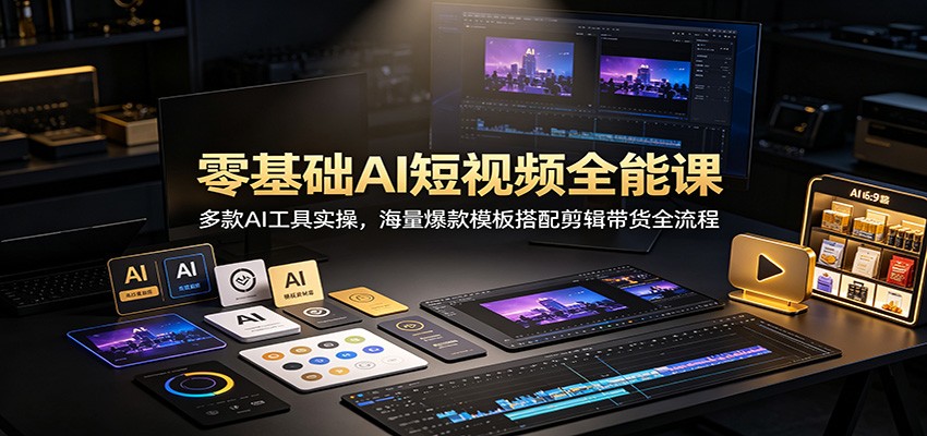 零基础AI短视频全能课：多款AI工具实操，海量爆款模板搭配剪辑带货全流程瀚萌资源网-网赚网-网赚项目网-虚拟资源网-国学资源网-易学资源网-本站有全网最新网赚项目-易学课程资源-中医课程资源的在线下载网站！瀚萌资源网