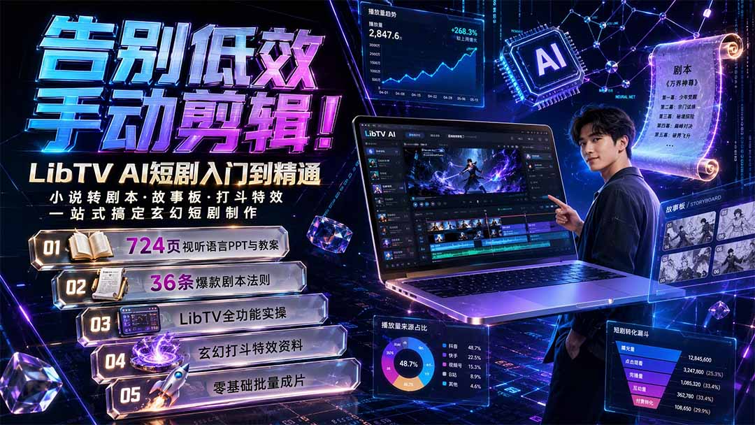 （19678期）告别低效手动剪辑！LibTV AI短剧入门到精通，小说转剧本方法，故事板打斗特效一站式搞定玄幻短剧制作瀚萌资源网-网赚网-网赚项目网-虚拟资源网-国学资源网-易学资源网-本站有全网最新网赚项目-易学课程资源-中医课程资源的在线下载网站！瀚萌资源网