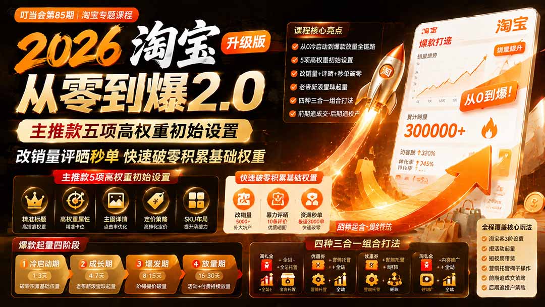 （19742期）2026淘宝从零到爆2.0第85期；主推款五项高权重初始设置，改销量评晒秒单快速破零积累基础权重瀚萌资源网-网赚网-网赚项目网-虚拟资源网-国学资源网-易学资源网-本站有全网最新网赚项目-易学课程资源-中医课程资源的在线下载网站！瀚萌资源网