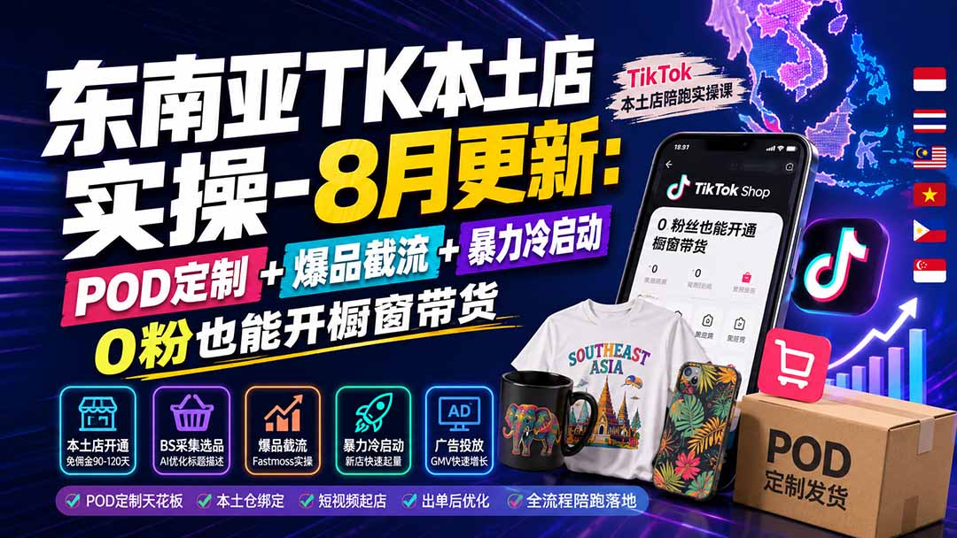 （19963期）东南亚TK本土店实操-8月更新：POD定制+爆品截流+暴力冷启动，0粉也能开橱窗带货瀚萌资源网-网赚网-网赚项目网-虚拟资源网-国学资源网-易学资源网-本站有全网最新网赚项目-易学课程资源-中医课程资源的在线下载网站！瀚萌资源网