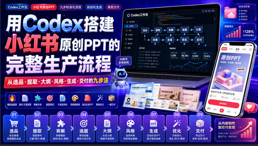 用Codex搭建小红书原创PPT的完整生产流程，从选品·提取·大纲·风格·生成·交付的九步法瀚萌资源网-网赚网-网赚项目网-虚拟资源网-国学资源网-易学资源网-本站有全网最新网赚项目-易学课程资源-中医课程资源的在线下载网站！瀚萌资源网