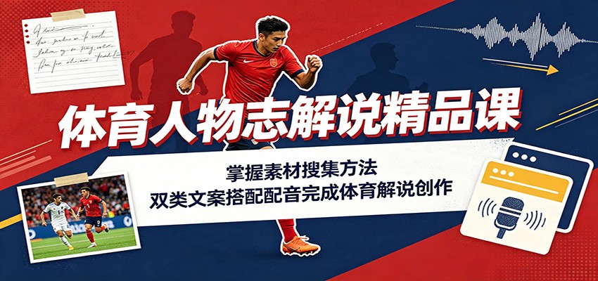 体育人物志解说精品课：掌握素材搜集方法，双类文案搭配配音完成体育解说创作瀚萌资源网-网赚网-网赚项目网-虚拟资源网-国学资源网-易学资源网-本站有全网最新网赚项目-易学课程资源-中医课程资源的在线下载网站！瀚萌资源网