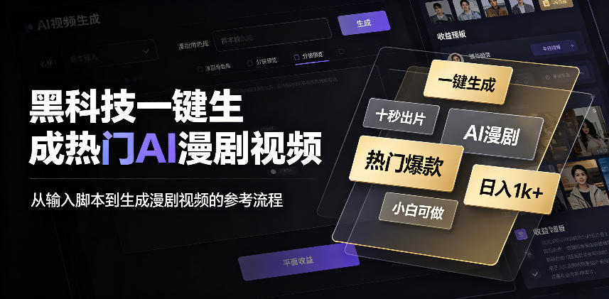黑科技一键生成热门AI漫剧视频,十秒钟即可搞定,小白也能日入1k+【揭秘】瀚萌资源网-网赚网-网赚项目网-虚拟资源网-国学资源网-易学资源网-本站有全网最新网赚项目-易学课程资源-中医课程资源的在线下载网站!瀚萌资源网