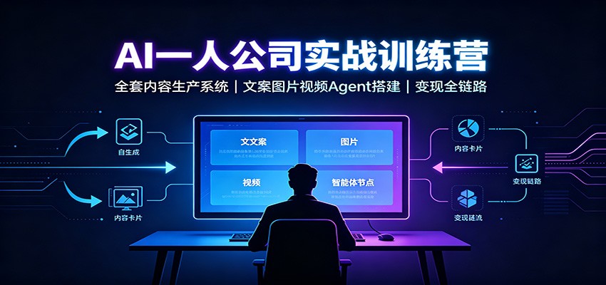AI创作一人公司实战训练营：全套内容生产系统，文案图片视频Agent搭建变现全链路瀚萌资源网-网赚网-网赚项目网-虚拟资源网-国学资源网-易学资源网-本站有全网最新网赚项目-易学课程资源-中医课程资源的在线下载网站！瀚萌资源网