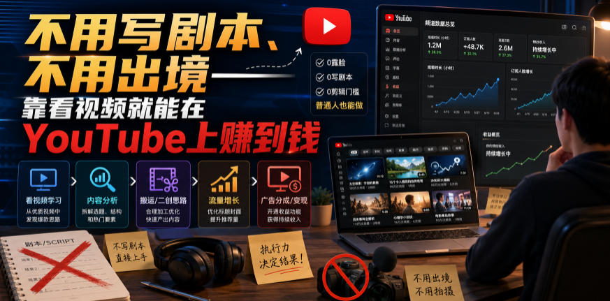 不用写剧本、不用出境——靠看视频就能在YouTube上賺到钱【原创双语字幕】瀚萌资源网-网赚网-网赚项目网-虚拟资源网-国学资源网-易学资源网-本站有全网最新网赚项目-易学课程资源-中医课程资源的在线下载网站！瀚萌资源网