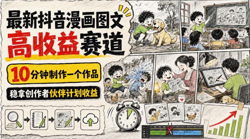 最新抖音漫画图文高收益赛道,10分钟制作一个作品,稳拿创作者伙伴计划收益瀚萌资源网-网赚网-网赚项目网-虚拟资源网-国学资源网-易学资源网-本站有全网最新网赚项目-易学课程资源-中医课程资源的在线下载网站!瀚萌资源网