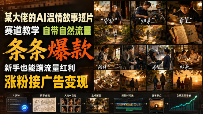 某大佬的AI温情故事短片赛道教学，自带自然流量，条条爆款，新手也能蹭流量红利，涨粉接广告变现瀚萌资源网-网赚网-网赚项目网-虚拟资源网-国学资源网-易学资源网-本站有全网最新网赚项目-易学课程资源-中医课程资源的在线下载网站！瀚萌资源网