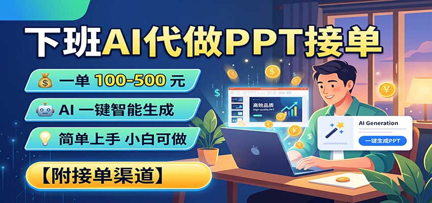 下班AI代做PPT接单，一单100-500，AI一键生成，小白也能做，附接单渠道瀚萌资源网-网赚网-网赚项目网-虚拟资源网-国学资源网-易学资源网-本站有全网最新网赚项目-易学课程资源-中医课程资源的在线下载网站！瀚萌资源网