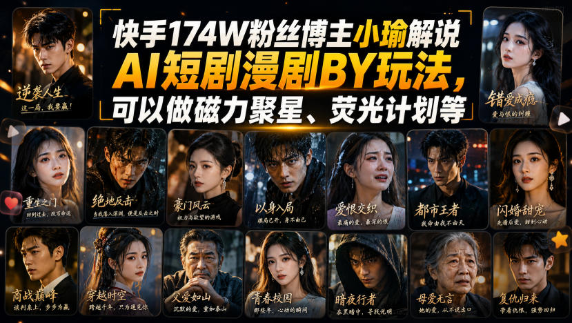 快手174W粉丝博主小瑜解说AI短剧漫剧搬运玩法,可以做磁力聚星、荧光计划等瀚萌资源网-网赚网-网赚项目网-虚拟资源网-国学资源网-易学资源网-本站有全网最新网赚项目-易学课程资源-中医课程资源的在线下载网站!瀚萌资源网