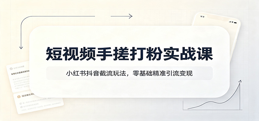 短视频手搓打粉实战课：小红书抖音截流玩法，零基础精准引流变现瀚萌资源网-网赚网-网赚项目网-虚拟资源网-国学资源网-易学资源网-本站有全网最新网赚项目-易学课程资源-中医课程资源的在线下载网站！瀚萌资源网