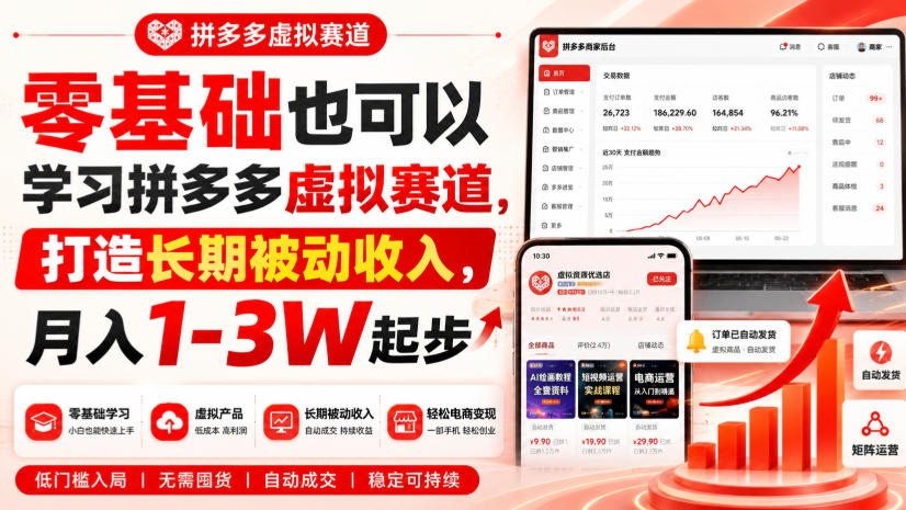 零基础也可以学习拼多多虚拟赛道，打造长期被动收入，月入1-3W起步瀚萌资源网-网赚网-网赚项目网-虚拟资源网-国学资源网-易学资源网-本站有全网最新网赚项目-易学课程资源-中医课程资源的在线下载网站！瀚萌资源网
