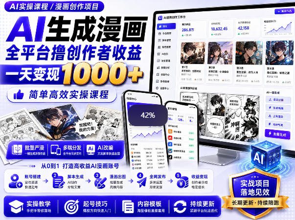 AI生成漫画全平台撸创作者收益内部课程，实操最高单日变现1k+瀚萌资源网-网赚网-网赚项目网-虚拟资源网-国学资源网-易学资源网-本站有全网最新网赚项目-易学课程资源-中医课程资源的在线下载网站！瀚萌资源网