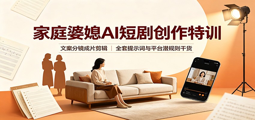 家庭婆媳AI短剧创作特训：文案分镜成片剪辑，全套提示词与平台潜规则干货瀚萌资源网-网赚网-网赚项目网-虚拟资源网-国学资源网-易学资源网-本站有全网最新网赚项目-易学课程资源-中医课程资源的在线下载网站！瀚萌资源网