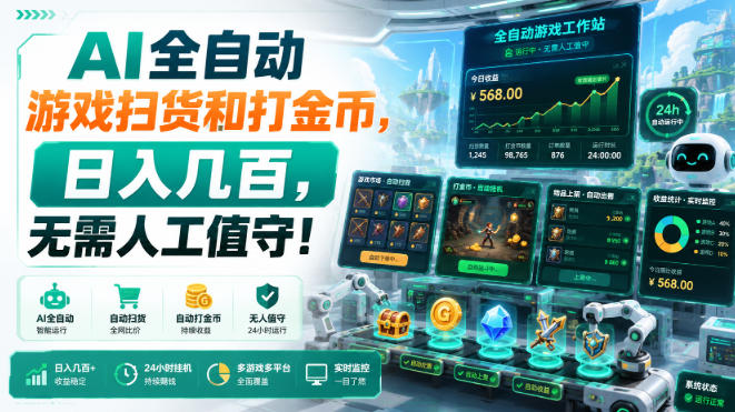 AI全自动游戏扫货和打金币，日入几百，无需人工值守！【揭秘】瀚萌资源网-网赚网-网赚项目网-虚拟资源网-国学资源网-易学资源网-本站有全网最新网赚项目-易学课程资源-中医课程资源的在线下载网站！瀚萌资源网