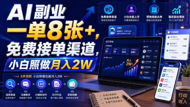 AI副业一单8张+，免费接单渠道，小白照做月入2W【揭秘】瀚萌资源网-网赚网-网赚项目网-虚拟资源网-国学资源网-易学资源网-本站有全网最新网赚项目-易学课程资源-中医课程资源的在线下载网站！瀚萌资源网