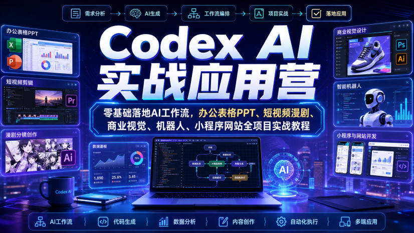 Codex AI实战应用营｜零基础落地AI工作流，办公表格PPT、短视频漫剧、商业视觉、机器人、小程序网站全项目实战教程瀚萌资源网-网赚网-网赚项目网-虚拟资源网-国学资源网-易学资源网-本站有全网最新网赚项目-易学课程资源-中医课程资源的在线下载网站！瀚萌资源网