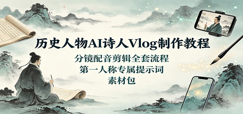 历史人物AI诗人Vlog制作教程：分镜配音剪辑全套流程，第一人称专属提示词素材包瀚萌资源网-网赚网-网赚项目网-虚拟资源网-国学资源网-易学资源网-本站有全网最新网赚项目-易学课程资源-中医课程资源的在线下载网站！瀚萌资源网