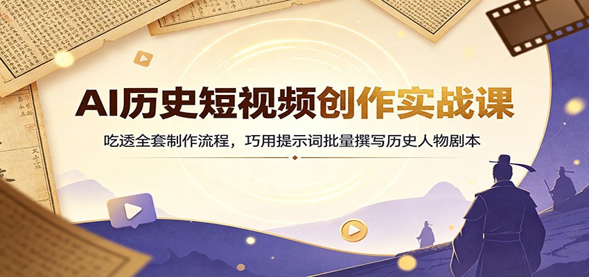 AI历史短视频创作实战课：吃透全套制作流程，巧用提示词批量撰写历史人物剧本瀚萌资源网-网赚网-网赚项目网-虚拟资源网-国学资源网-易学资源网-本站有全网最新网赚项目-易学课程资源-中医课程资源的在线下载网站！瀚萌资源网