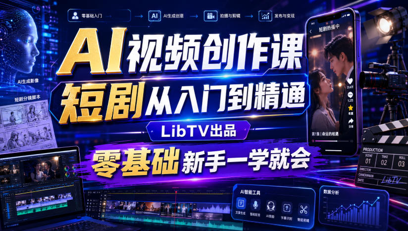 AI视频创作课，短剧从入门到精通，LibTV出品，零基础新手一学就会瀚萌资源网-网赚网-网赚项目网-虚拟资源网-国学资源网-易学资源网-本站有全网最新网赚项目-易学课程资源-中医课程资源的在线下载网站！瀚萌资源网