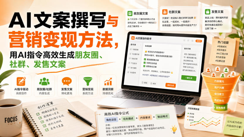 AI文案撰写与营销变现方法，用AI指令高效生成朋友圈、社群、发售文案瀚萌资源网-网赚网-网赚项目网-虚拟资源网-国学资源网-易学资源网-本站有全网最新网赚项目-易学课程资源-中医课程资源的在线下载网站！瀚萌资源网