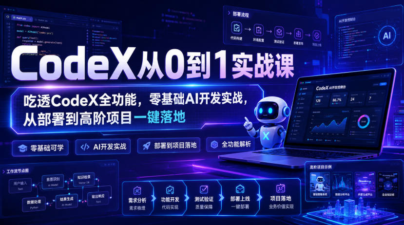CodeX从0到1实战课，吃透CodeX全功能，零基础AI开发实战，从部署到高阶项目一键落地瀚萌资源网-网赚网-网赚项目网-虚拟资源网-国学资源网-易学资源网-本站有全网最新网赚项目-易学课程资源-中医课程资源的在线下载网站！瀚萌资源网