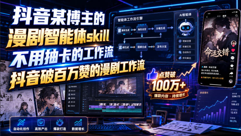 抖音某博主的漫剧智能体skill，不用抽卡的工作流，抖音破百万赞的漫剧工作流瀚萌资源网-网赚网-网赚项目网-虚拟资源网-国学资源网-易学资源网-本站有全网最新网赚项目-易学课程资源-中医课程资源的在线下载网站！瀚萌资源网