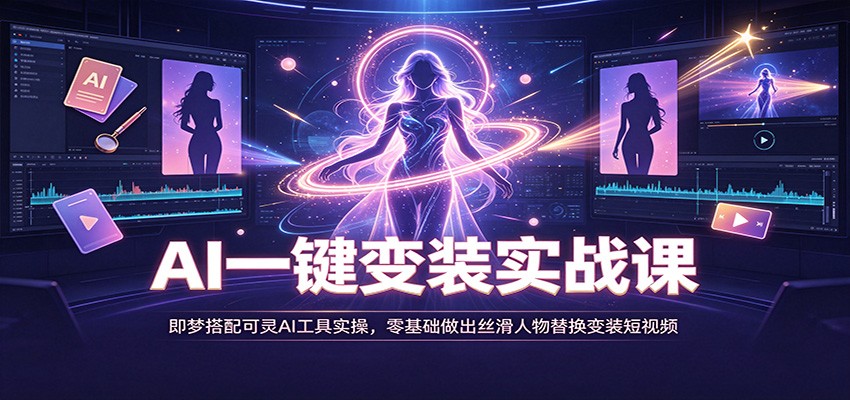 AI一键变装实战课：即梦搭配可灵AI工具实操，零基础做出丝滑人物替换变装短视频瀚萌资源网-网赚网-网赚项目网-虚拟资源网-国学资源网-易学资源网-本站有全网最新网赚项目-易学课程资源-中医课程资源的在线下载网站！瀚萌资源网