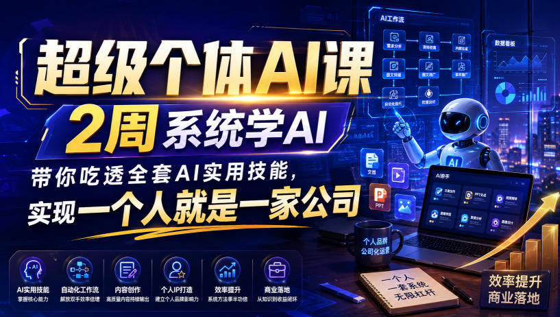 超级个体AI课，2周系统学AI，带你吃透全套AI实用技能，实现一个人就是一家公司瀚萌资源网-网赚网-网赚项目网-虚拟资源网-国学资源网-易学资源网-本站有全网最新网赚项目-易学课程资源-中医课程资源的在线下载网站！瀚萌资源网