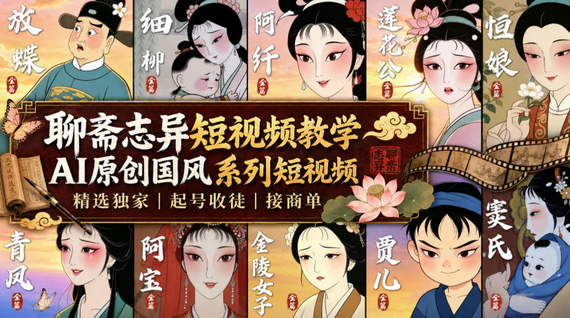 聊斋志异短视频教学，AI原创国风系列短视频，精选独家丨起号收徒丨接商单瀚萌资源网-网赚网-网赚项目网-虚拟资源网-国学资源网-易学资源网-本站有全网最新网赚项目-易学课程资源-中医课程资源的在线下载网站！瀚萌资源网