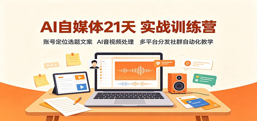 AI自媒体21天实战训练营：账号定位选题文案，AI音视频处理，多平台分发社群自动化教学瀚萌资源网-网赚网-网赚项目网-虚拟资源网-国学资源网-易学资源网-本站有全网最新网赚项目-易学课程资源-中医课程资源的在线下载网站！瀚萌资源网