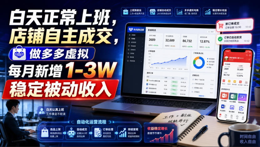白天正常上班，店铺自主成交，做多多虚拟每月新增1-3W稳定被动收入【揭秘】瀚萌资源网-网赚网-网赚项目网-虚拟资源网-国学资源网-易学资源网-本站有全网最新网赚项目-易学课程资源-中医课程资源的在线下载网站！瀚萌资源网
