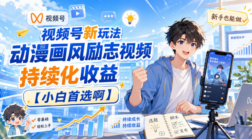 视频号新玩法动漫画风励志视频，持续化收益【小白首选啊】瀚萌资源网-网赚网-网赚项目网-虚拟资源网-国学资源网-易学资源网-本站有全网最新网赚项目-易学课程资源-中医课程资源的在线下载网站！瀚萌资源网