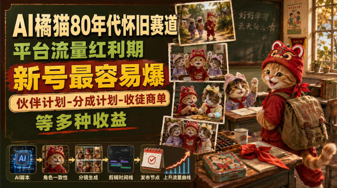 AI橘猫80年代怀旧赛道，平台流量红利期，新号最容易爆，伙伴计划-分成计划-收徒商单等多种收益瀚萌资源网-网赚网-网赚项目网-虚拟资源网-国学资源网-易学资源网-本站有全网最新网赚项目-易学课程资源-中医课程资源的在线下载网站！瀚萌资源网